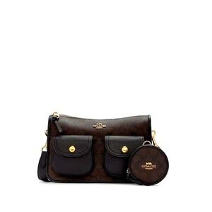 🤎Authentic COACH Pennie Crossbody with Coin Case Signature Canvas Dark Brown